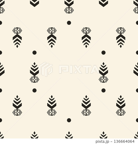 Minimal Ethnic Geometric Seamless Pattern, Abstract Tribal Shapes on Beige Minimal Ethnic Geometric Seamless Pattern, Abstract Tribal Shapes on Beige 136664064