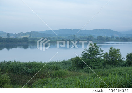 Bicycle path along the Geumgang River 136664326