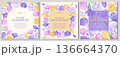 A set of colorful backgrounds with beautiful crocuses. The concept of spring, wedding, March 8th, mother's day, birthday. Vector illustration for the design of posters, flyers, postcards, invitations 136664370