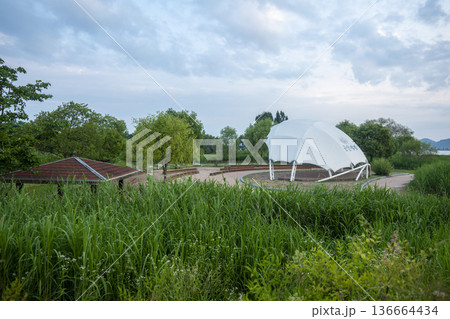 Bicycle path along the Geumgang River 136664434