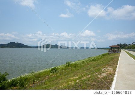 Bicycle path along the Geumgang River Bicycle path along the Geumgang River 136664818