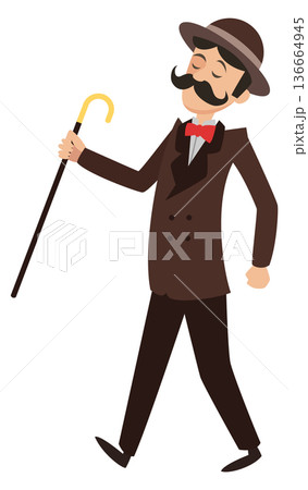 Man in bowler. Cartoon vintage fashion elegant character 136664945