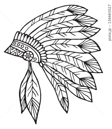 Native american headdress. Hand drawn feathers icon 136665027