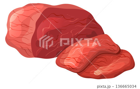 Beef flank slices cartoon icon. Raw meat 136665034