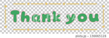 ありがとうを伝える時に使える素材　手書きThank youイラスト　緑×黄色 136665128