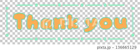 ありがとうを伝える時に使える素材　手書きThank youイラスト　オレンジ×ミントグリーン 136665129