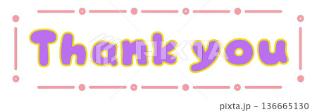 ありがとうを伝える時に使える素材　手書きThank youイラスト　紫×ピンク 136665130