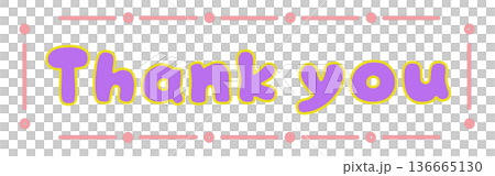 ありがとうを伝える時に使える素材　手書きThank youイラスト　紫×ピンク 136665130