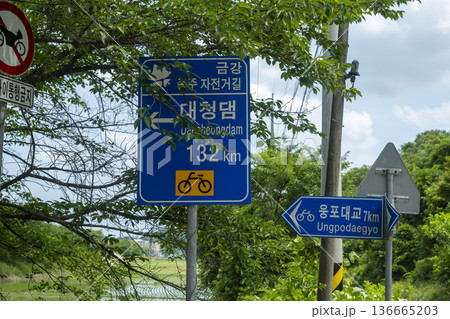 Bicycle path along the Geumgang River Bicycle path along the Geumgang River 136665203