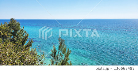 view of the endless blue sea from a steep cliff, beauty in nature 136665485