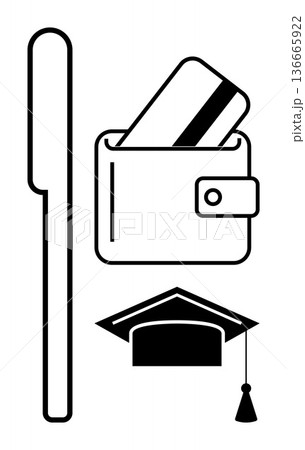 Education, finance management, academic success, scholarships, student funding, financial planning. Wallet with a card, pen and graduation cap. Education and finance management concept 136665922