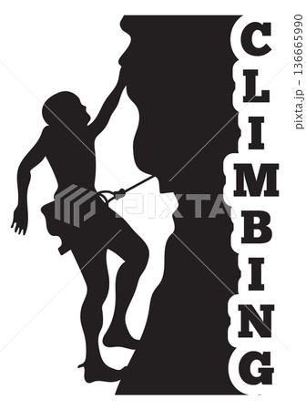 Climbing logo. Black rock mountaineering person silhouette 136665990