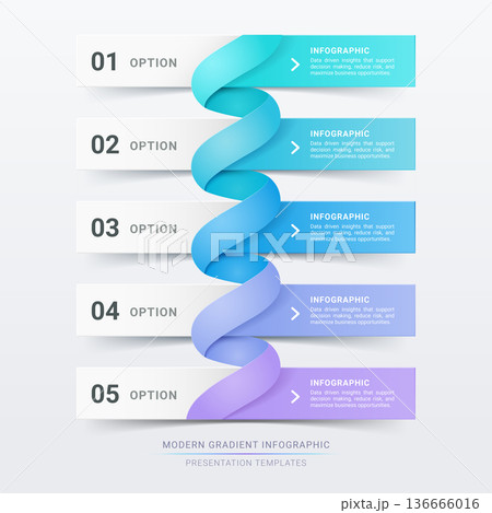 5 Step Ribbon Workflow Modern Gradient Infographic Template Banner Background 136666016