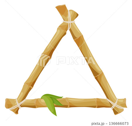 Triangular wooden frame. Bamboo branch decorative border 136666073