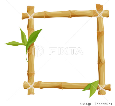 Square bamboo frame. Natural wooden stem border 136666074