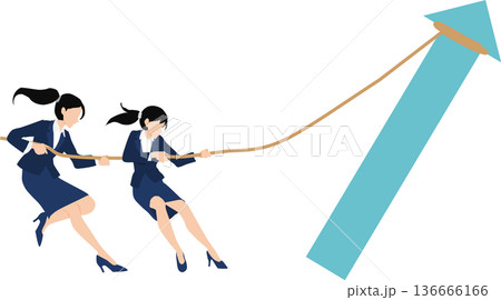 リスキリングに励むビジネスウーマンのイラスト 136666166