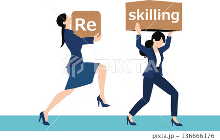 リスキリングに励むビジネスウーマンのイラスト 136666176