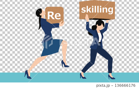 リスキリングに励むビジネスウーマンのイラスト 136666176