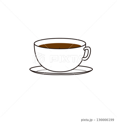 コーヒーカップのシンプル線画アイコン飲み物イラスト コーヒーカップのシンプル線画アイコン飲み物イラスト 136666199