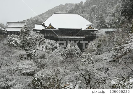 世界文化遺産　京都東山　清水寺　雪景色 136666226