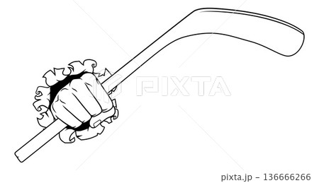 Hand holding Ice Hockey Stick Cartoon 136666266