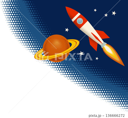 Retro Vintage Rocket Space Ship Illustration 136666272