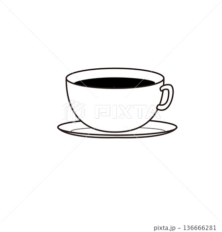 コーヒーカップのモノクロ線画アイコン飲み物イラスト 136666281