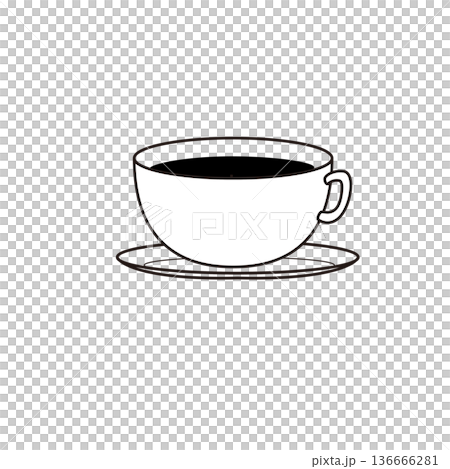 コーヒーカップのモノクロ線画アイコン飲み物イラスト 136666281