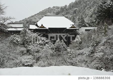 世界文化遺産　京都東山　清水寺　雪景色 136666308