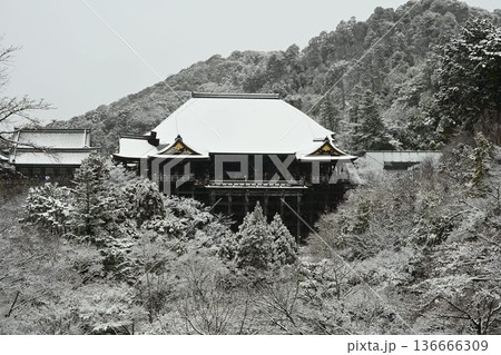 世界文化遺産　京都東山　清水寺　雪景色 136666309