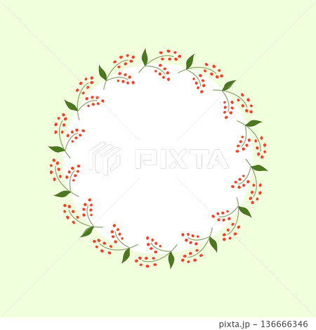 Floral Wreath with Red Berries Illustration 136666346