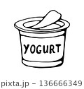 Hand Drawn Yogurt Cup Illustration in Minimal Black and White Style 136666349