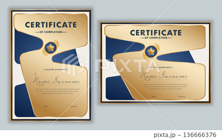 Elegant blue and gold certificate of completion template for corporate training and business courses 136666376
