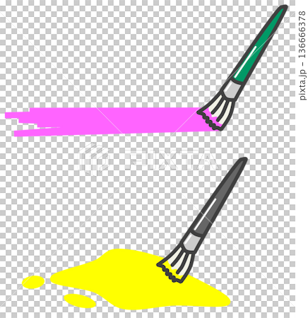 Illustration of a paint brush applying colorful water-based and oil-based paints Illustration of a paint brush applying colorful water-based and oil-based paints 136666378