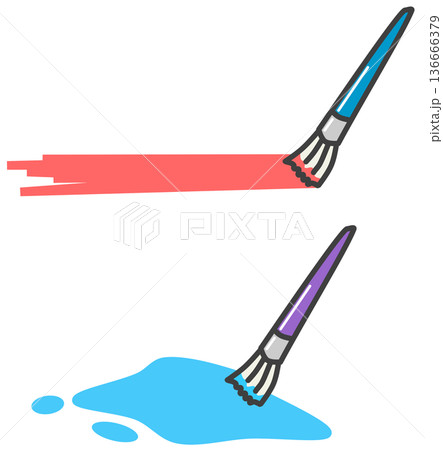 刷毛でカラフルな水性や油性塗料を塗装するペイントのイラスト 136666379