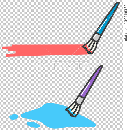 刷毛でカラフルな水性や油性塗料を塗装するペイントのイラスト 136666379