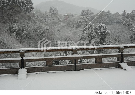 世界文化遺産　京都東山　清水寺　雪景色 136666402