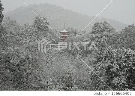 世界文化遺産　京都東山　清水寺　雪景色 136666403