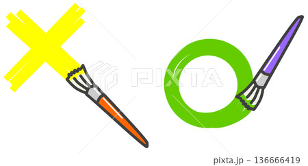 刷毛で水性や油性の塗料を塗ってマルとバツを描くイラスト 刷毛で水性や油性の塗料を塗ってマルとバツを描くイラスト 136666419