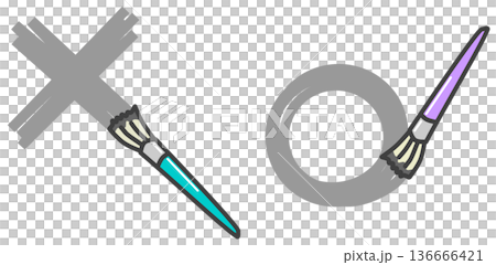 Illustration of a circle and an X drawn with a brush using water-based or oil-based paint Illustration of a circle and an X drawn with a brush using water-based or oil-based paint 136666421