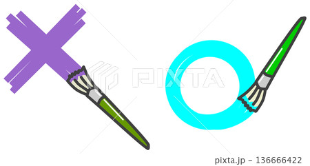 刷毛で水性や油性の塗料を塗ってマルとバツを描くイラスト 刷毛で水性や油性の塗料を塗ってマルとバツを描くイラスト 136666422