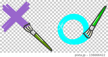 刷毛で水性や油性の塗料を塗ってマルとバツを描くイラスト 刷毛で水性や油性の塗料を塗ってマルとバツを描くイラスト 136666422