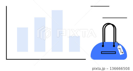 Retail analysis, e-commerce trends, business growth, consumer behavior, sales data, marketing strategy. A bar graph and a blue handbag with a price tag. Retail analysis and e-commerce trends concept Retail analysis, e-commerce trends, business growth, consumer behavior, sales data, marketing strategy. A bar graph and a blue handbag with a price tag. Retail analysis and e-commerce trends concept 136666508