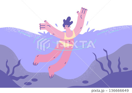 Worried woman drowning in sea water beg for help 136666649