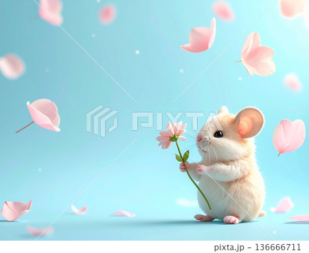花びら舞う春色ハムスターの可愛い背景 136666711