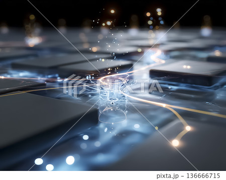 デジタルデータが流れる未来型サイバー空間背景　AI・クラウド・ネットワーク基盤イメージ素材 136666715