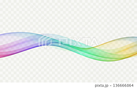 Multicolored transparent wave with smooth lines on a transparent background. 136666864