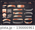 リボンの装飾デザインセットとアンティークな罫線やフレームデザイン 136666961