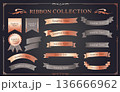リボンの装飾デザインセットとアンティークな罫線やフレームデザイン 136666962