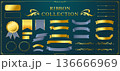 リボンの装飾デザインセットとアンティークな罫線やフレームデザイン 136666969